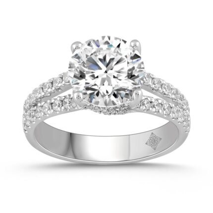 LADIES RING 3 1/2CT ROUND DIAMOND 14K WHITE GOLD (CENTER STONE ROUND DIAMOND 3CT )