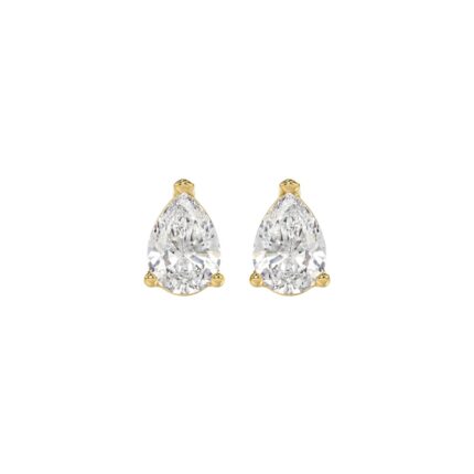 LADIES SOLITAIRE EARRINGS 1 1/2CT PEAR DIAMOND 14K YELLOW GOLD