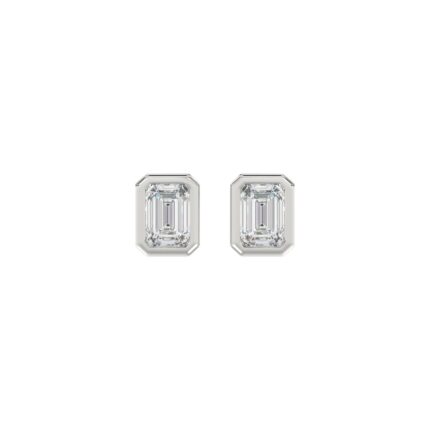 LADIES SOLITAIRE EARRINGS 1CT EMERALD DIAMOND 14K WHITE GOLD