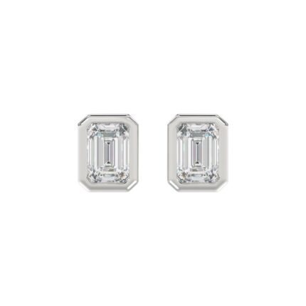 LADIES SOLITAIRE EARRINGS 3CT EMERALD DIAMOND 14K WHITE GOLD