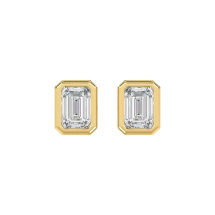 LADIES SOLITAIRE EARRINGS 3CT EMERALD DIAMOND 14K YELLOW GOLD