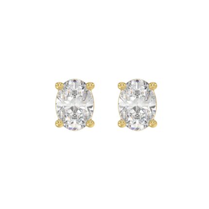 LADIES SOLITAIRE EARRINGS 3CT OVAL DIAMOND 14K YELLOW GOLD (CENTER STONE OVAL DIAMOND 1 1/2CT )