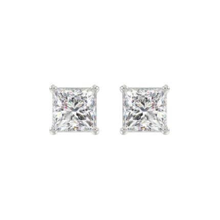 LADIES SOLITAIRE EARRINGS 3CT PRINCESS DIAMOND 14K WHITE GOLD