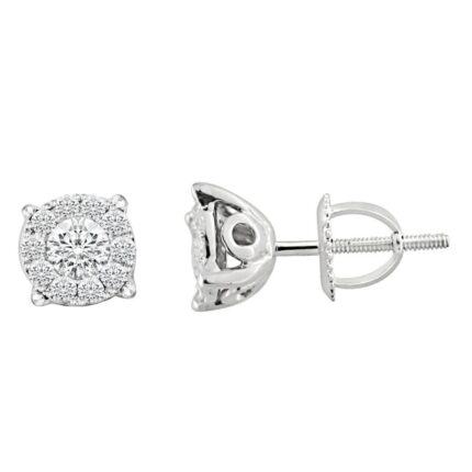 Elegant 10K White Gold 0.25CT Round Diamond Halo Earrings Ladies Fine Jewelry