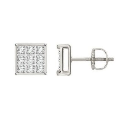 Sterling Silver White 0.05CT Round Diamond Yuva Square Cluster Earrings Women’S Fine Jewelry
