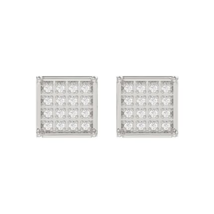 Sterling Silver White 0.10CT Round Diamond Yuva Square Cluster Earrings Women’S Fine Jewelry