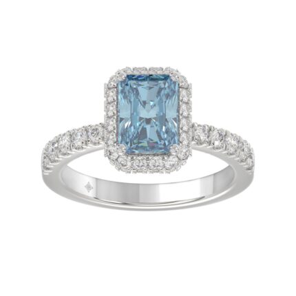 14K WHITE GOLD 1.00CT ROUND/RADIANT DIAMOND LADIES RING (CENTER STONE BLUE RADIANT DIAMOND 3.00CT)