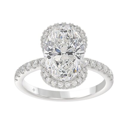 14K WHITE GOLD 4 1/2CT ROUND/OVAL DIAMOND LADIES RING (CENTER STONE OVAL DIAMOND 4.00CT & Color F-G Clarity VS1/VS2)