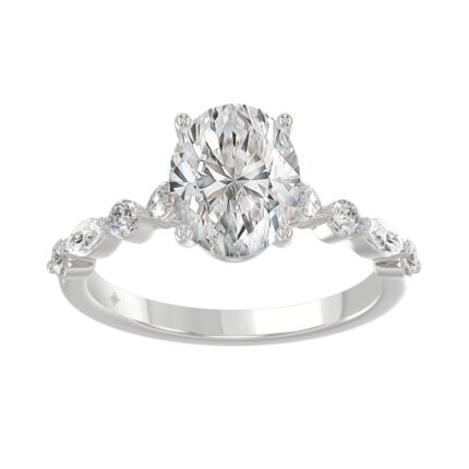 14K White Gold Oval Diamond Fancy Engagement Ring for Ladies 2 1/2CT with Marquise & Round Diamond 2.00CT Oval Center stone (Color F-G -Clarity VS
