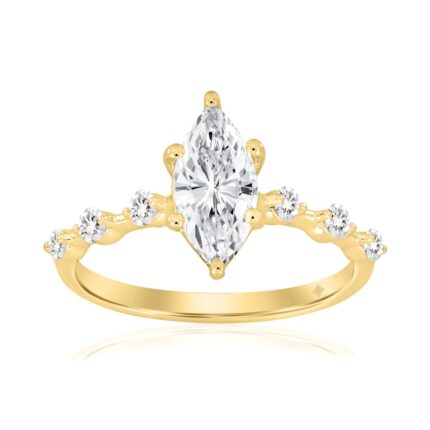 14K YELLOW GOLD 1 1/4CT ROUND/MARQUISE DIAMOND LADIES RING (CENTER STONE MARQUISE DIAMOND 1CT)
