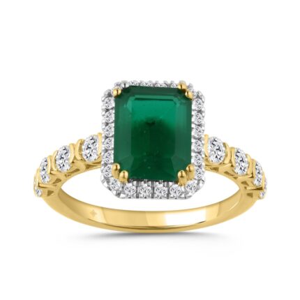14K YELLOW GOLD 3 1/4CT ROUND/EMERALD DIAMOND LADIES RING (CENTER STONE GREEN EMERALD  DIAMOND 2 1/2CT)