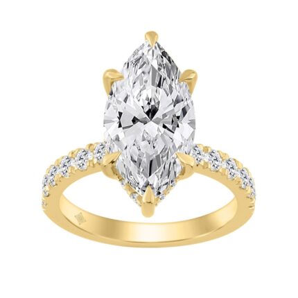 14K YELLOW GOLD 4 3/4CT MARQUISE/ROUND DIAMOND LADIES RING (CENTER STONE MARQUISE DIAMOND 4CT)