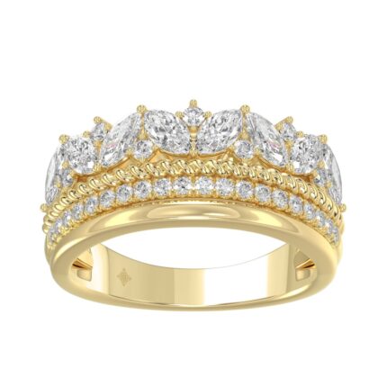 14K Yellow Gold Ladies Fashion Ring with 1.00 CT Round & Marquise Diamonds