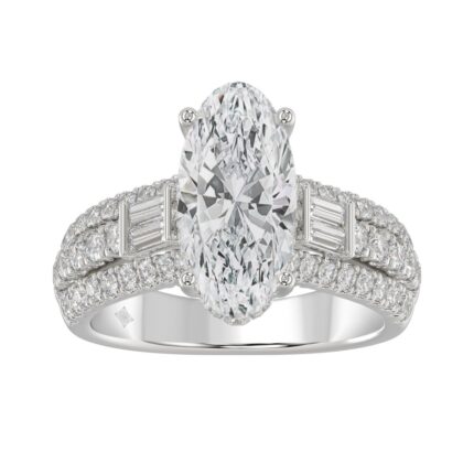 Classic 14K White Gold Ladies Diamond Ring  4.00CT Round Oval & Baguette Diamonds with 3.00CT  Oval  Center stone (Color F-G -Clarity VS1/VS2)