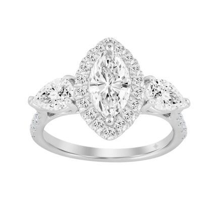 LADIES RING 2 1/2CT ROUND/MARQUISE/PEAR DIAMOND 14K WHITE GOLD (CENTER STONE MARQUISE DIAMOND 1CT )