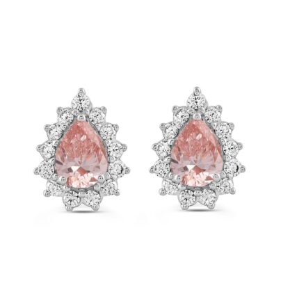 ETERNAL BLUSH COLLECTION MEN'S EARRINGS  3CT ROUND/PEAR DIAMOND 14K WHITE GOLD  (CENTER STONE PINK PEAR DIAMOND 1CT)
