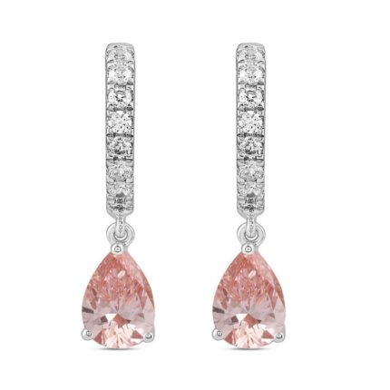 ETERNAL BLUSH COLLECTION 14K WHITE/ROSE GOLD 2.00CT ROUND/PINK PEAR DIAMOND LADIES HOOPS EARRINGS