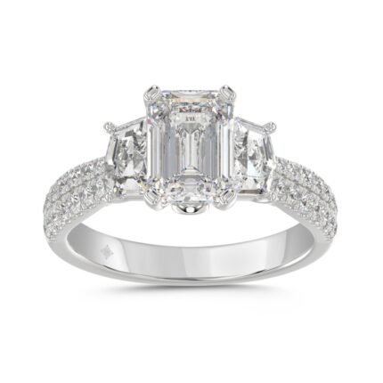 LADIES RING 3CT ROUND/EMERALD/CADILLAC DIAMOND 14K WHITE GOLD (CENTER STONE EMERALD DIAMOND 2CT )