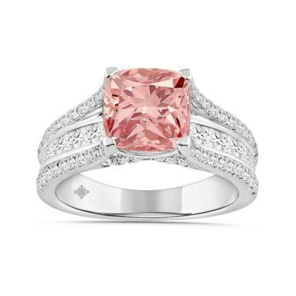 ETERNAL BLUSH COLLECTION 14K WHITE GOLD 4 1/2CT ROUND/PRINCESS/ PINK CUSHION DIAMOND LADIES BRIDAL SET (CENTER STONE PINK CUSHION DIAMOND 3CT)