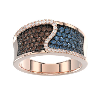 LADIES BAND 0.75CT ROUND/BLUE SAPPHIRE/DARK BROWN DIAMOND 14K ROSE GOLD