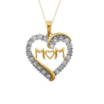 LADIES PENDANT WITH CHAIN 0.25CT ROUND DIAMOND 10K WHITE/YELLOW GOLD