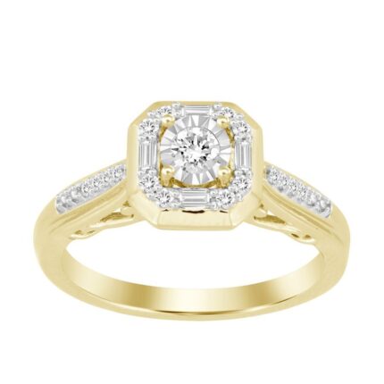 LADIES RING 0.25CT ROUND/BAGUETTE DIAMOND 10K YELLOW GOLD