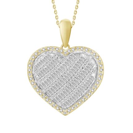 LADIES PENDANT 0.55CT ROUND/BAGUETTE DIAMOND 10K YELLOW GOLD
