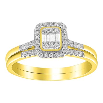 LADIES BRIDAL SET 0.25CT ROUND/BAGUETTE DIAMOND 10K YELLOW GOLD