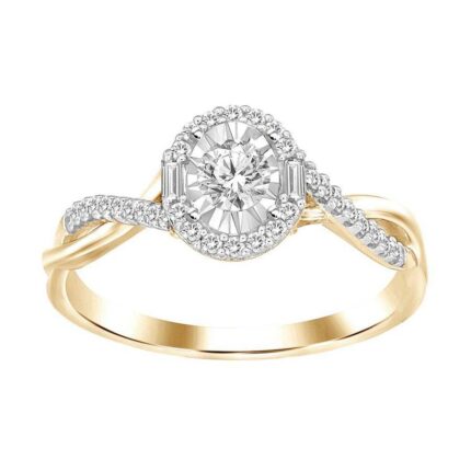 LADIES RING 0.25CT ROUND/BAGUETTE DIAMOND 10K YELLOW GOLD