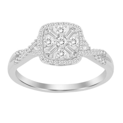 LADIES RING 0.25CT ROUND/BAGUETTE DIAMOND 10K WHITE GOLD