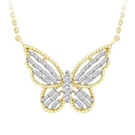 LADIES NECKLACE 0.25CT ROUND/BAGUETTE DIAMOND 10K YELLOW GOLD