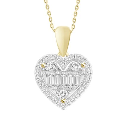 LADIES PENDANT 0.20CT ROUND/BAGUETTE DIAMOND 10K YELLOW GOLD