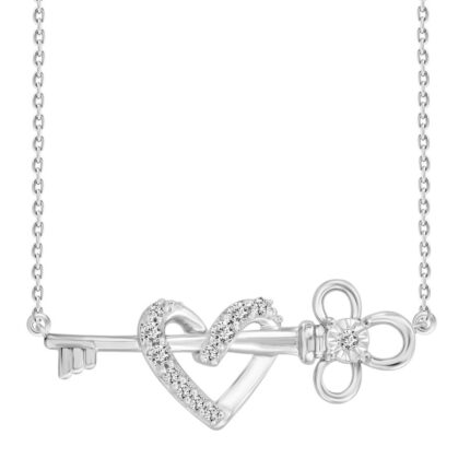 LADIES NECKLACE 0.16CT ROUND DIAMOND 10K WHITE GOLD