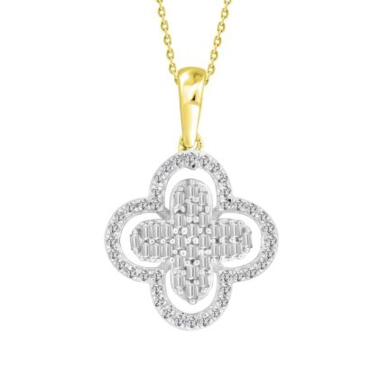 LADIES PENDANT WITH CHAIN 0.25CT ROUND/BAGUETTE DIAMOND 10K YELLOW GOLD