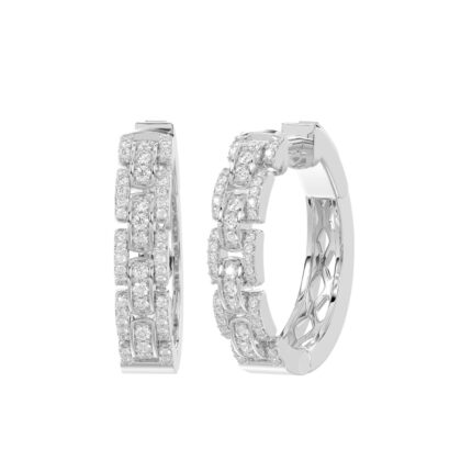 LADIES HOOPS EARRINGS 1.00CT ROUND DIAMOND 14K WHITE GOLD