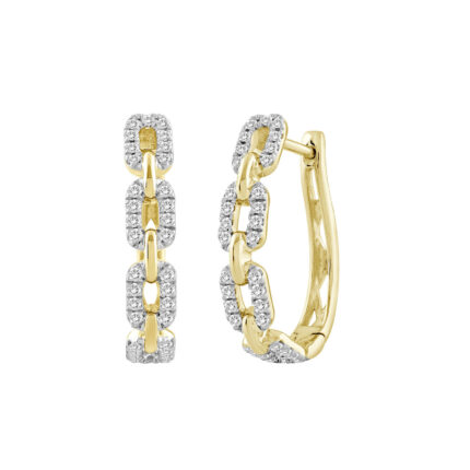 LADIES HOOPS EARRINGS 0.33CT ROUND DIAMOND 10K YELLOW GOLD