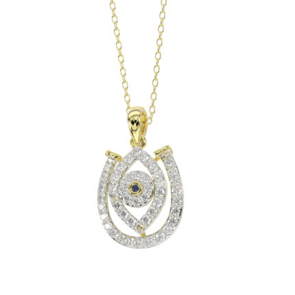 LADIES PENDANT WITH CHAIN 0.33CT ROUND/BLACK DIAMOND 14K YELLOW GOLD