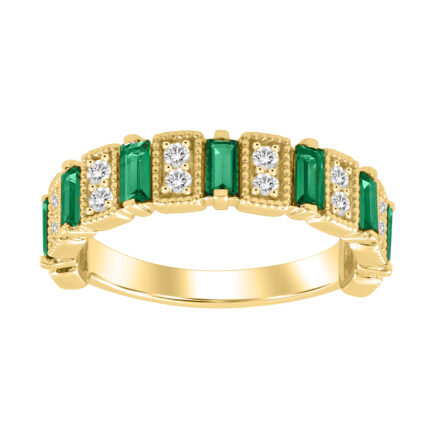 LADIES BAND 1.05CT ROUND/BAGUETTE/EMERALD DIAMOND 14K YELLOW GOLD