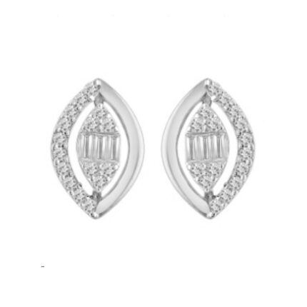 LADIES EARRING 0.32CT BAGUETTE/ROUND DIAMOND 14K WHITE GOLD