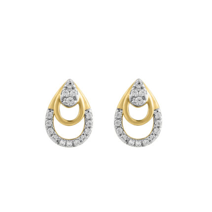LADIES EARRINGS 0.13CT ROUND DIAMOND 14K YELLOW GOLD