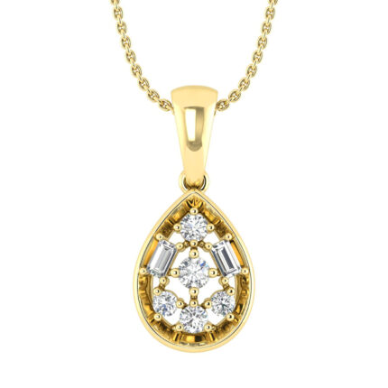 LADIES PENDANT WITH CHAIN 0.20CT ROUND/BAGUETTE DIAMOND 10K YELLOW GOLD
