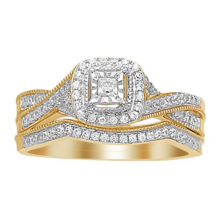 LADIES BRIDAL RING 0.25CT ROUND/PRINCESS DIAMOND 10K YELLOW GOLD