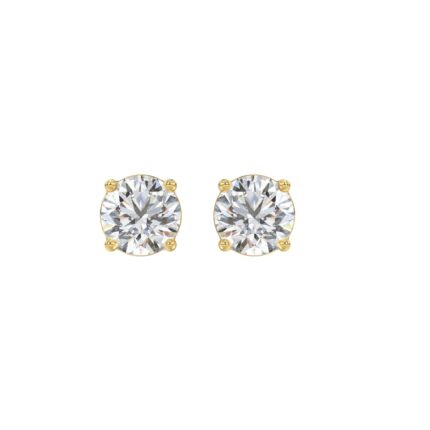 LADIES SOLITAIRE EARRINGS 2CT ROUND DIAMOND 14K YELLOW GOLD