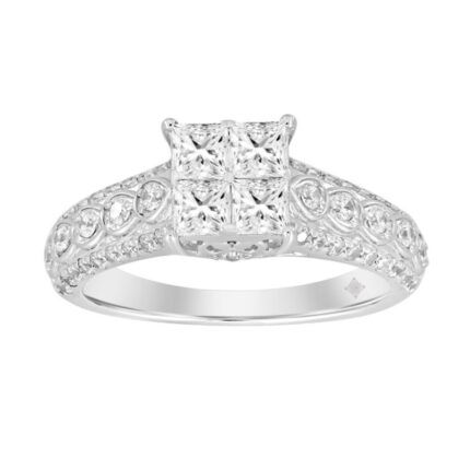 LADIES RING 1 1/4CT ROUND/PRINCESS DIAMOND 14K WHITE GOLD
