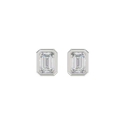 LADIES SOLITAIRE EARRINGS 2CT EMERALD DIAMOND 14K WHITE GOLD