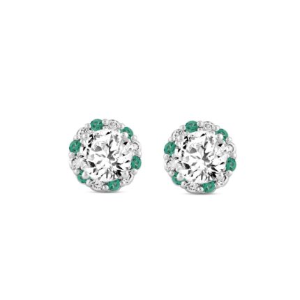 14K WHITE GOLD 2 1/2CT ROUND/ROUND GREEN DIAMOND LADIES EARRING (CENTER STONE ROUND DIAMOND 2CT)