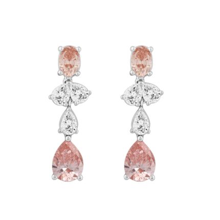 14K WHITE/ROSE GOLD 3 1/2CT OVAL/PEAR DIAMOND LADIES EARRINGS (PINK PEAR DIAMOND)