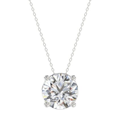 LADIES SOLITAIRE PENDANT WITH CHAIN 4CT ROUND DIAMOND 14K WHITE GOLD