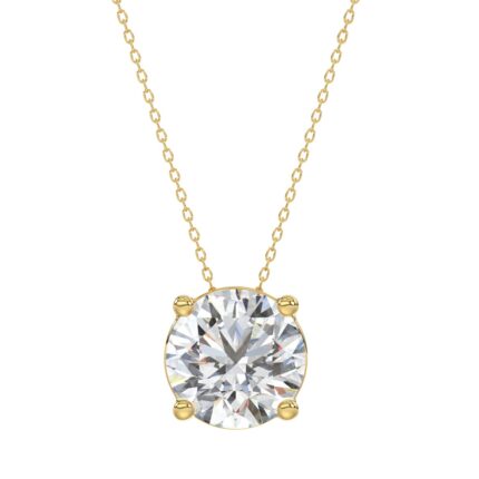 LADIES SOLITAIRE PENDANT WITH UNDER-PASS CHAIN 4CT ROUND DIAMOND 14K YELLOW GOLD