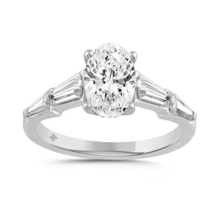 LADIES RING 3CT ROUND/OVAL/BAGUETTE DIAMOND 14K WHITE GOLD (CENTER STONE OVAL DIAMOND 2CT )